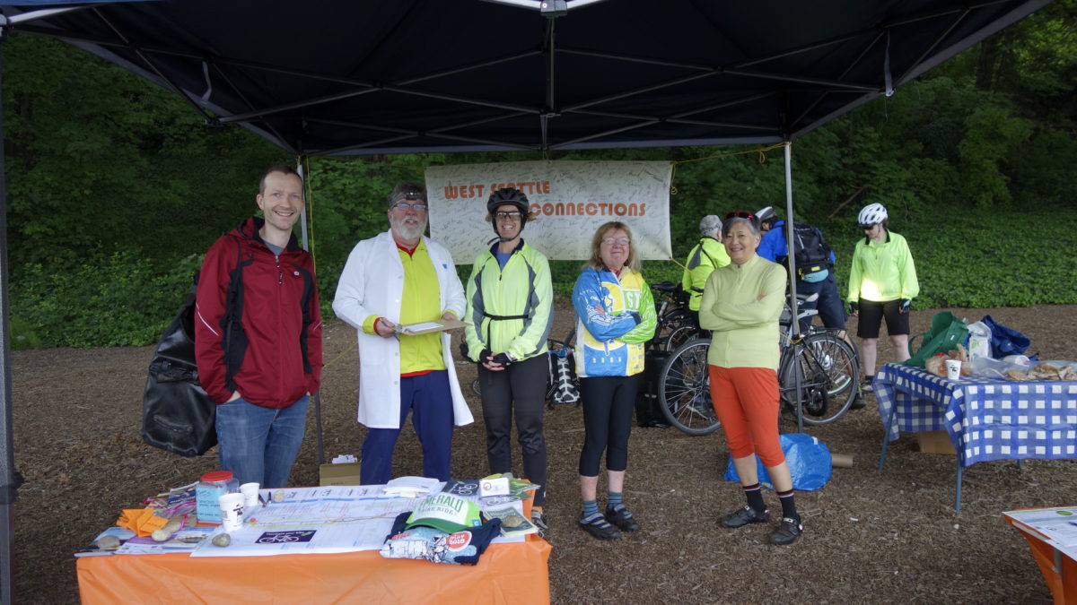 Six WSBC volunteers at celebration station table