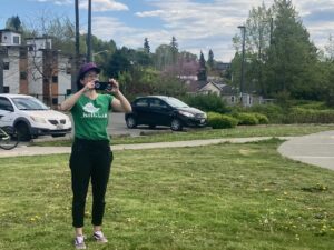Photo of Clara Cantor taking a group photo
